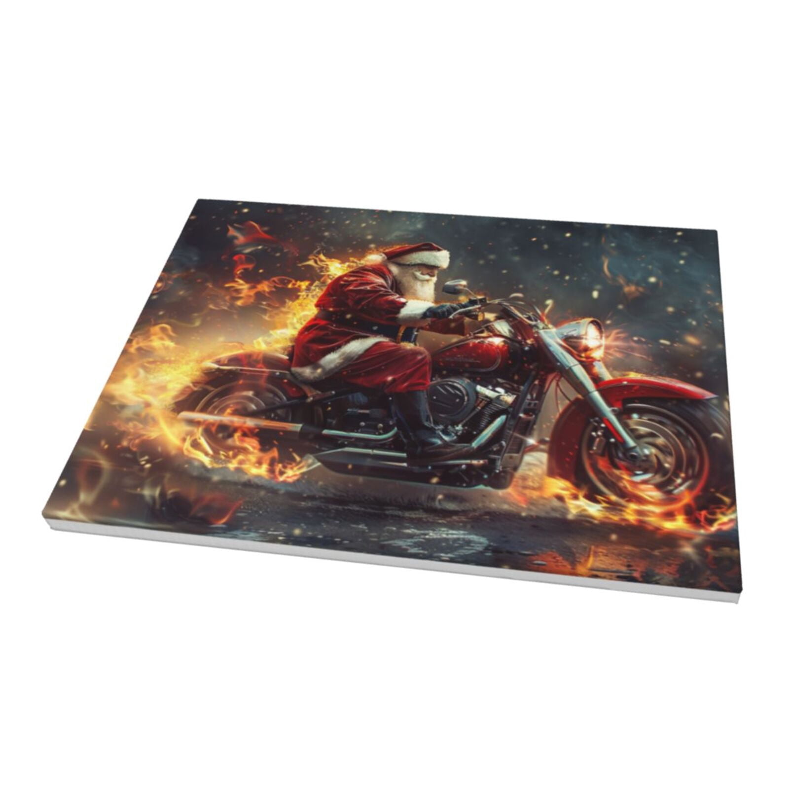 12x16 inch Santa Claus Rides A Flame Motorcycle Canvas Painting Wall Decor Prints,Bar,Garage,Book Room Wall Art Canvas Paintings Decor,Funny Santa Claus Festival Rides Decoration Picture Gift