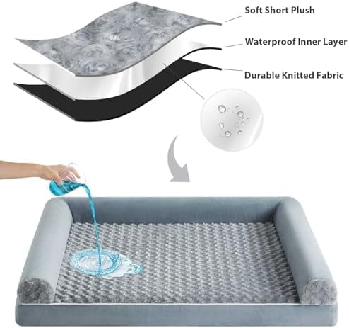 Dog Beds for Large Dogs, Orthopedic Dog Bed for Medium Large Dogs,Big Waterproof Couch Pet Bed with Removable Washable Cover Grey,42"L x 30"W x 7"Th