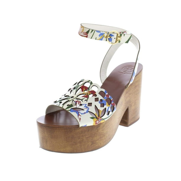 Tory Burch Womens May Leather Floral Print Platform Sandals 