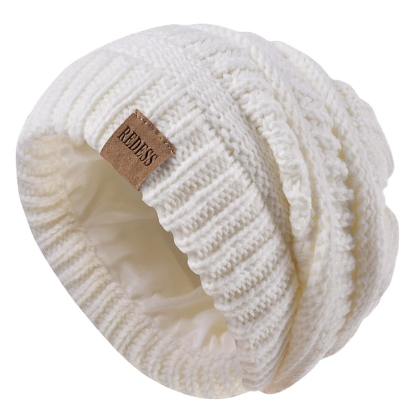 REDESS Slouchy White Beanie Hat for Women Winter Warm Knit 