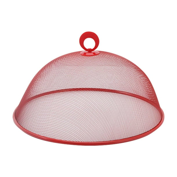 Pantalla de malla metálica para alimentos, cubierta para picnic, paraguas reutilizable, mantiene alejadas las moscas. Rojo