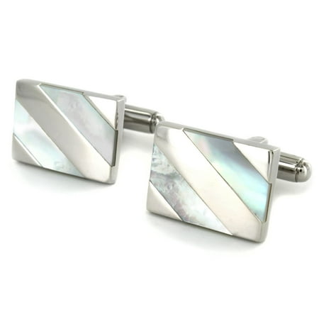 - Crucible Men's Stainless Steel and Mother Of Pearl Cuff Links