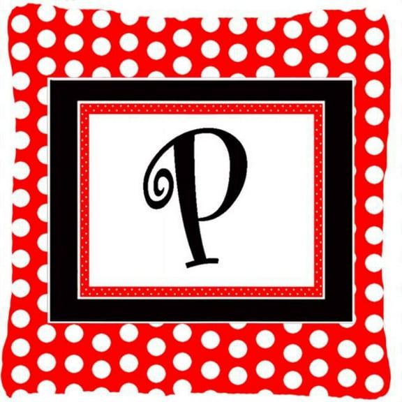 Letter P Initial Monogram - Red Black Polka Dots Decorative Indoor & Outdoor Fabric Pillow