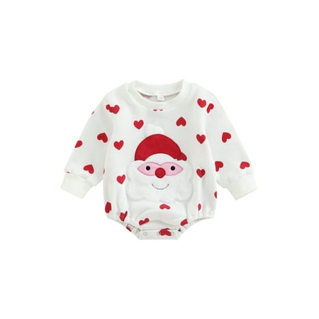 

Amuver Infant Baby Christmas Romper Long Sleeves Round Neck Heart Santa Print Jumpsuit for Boys Girls 0-24 Months