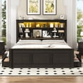 thumbnail image 4 of Blotout Farmhouse King Size Bed Frame with 55" Tall Storage Bookcase Headboard & 4 Drawers, Wood Platform Bed Frame with 24" Roman Colum Footboard, LED Light, Charging Station, No Box Spring Needed, 4 of 9