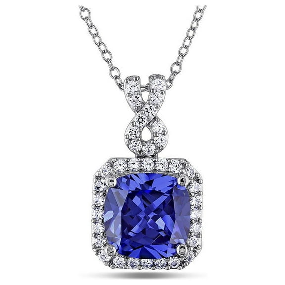 5.70 Carat (Ctw) Lab-Created Tanzanite and White Sapphire Pendant Necklace in Sterling Silver with Chain for Women