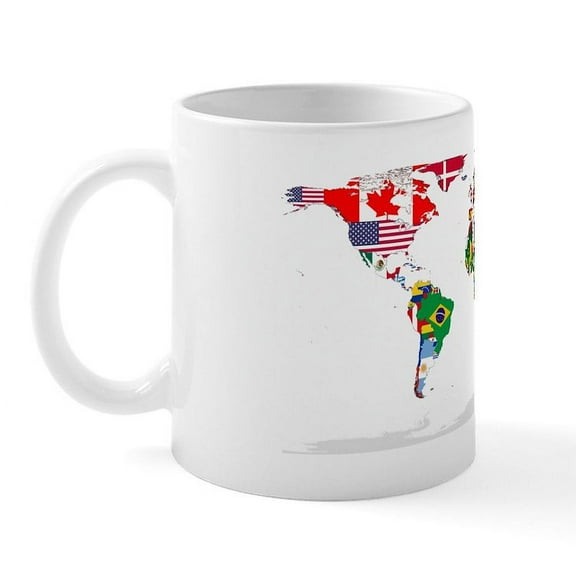 CafePress - World Flags Map Mug - 11 oz Ceramic Mug - Novelty Coffee Tea Cup