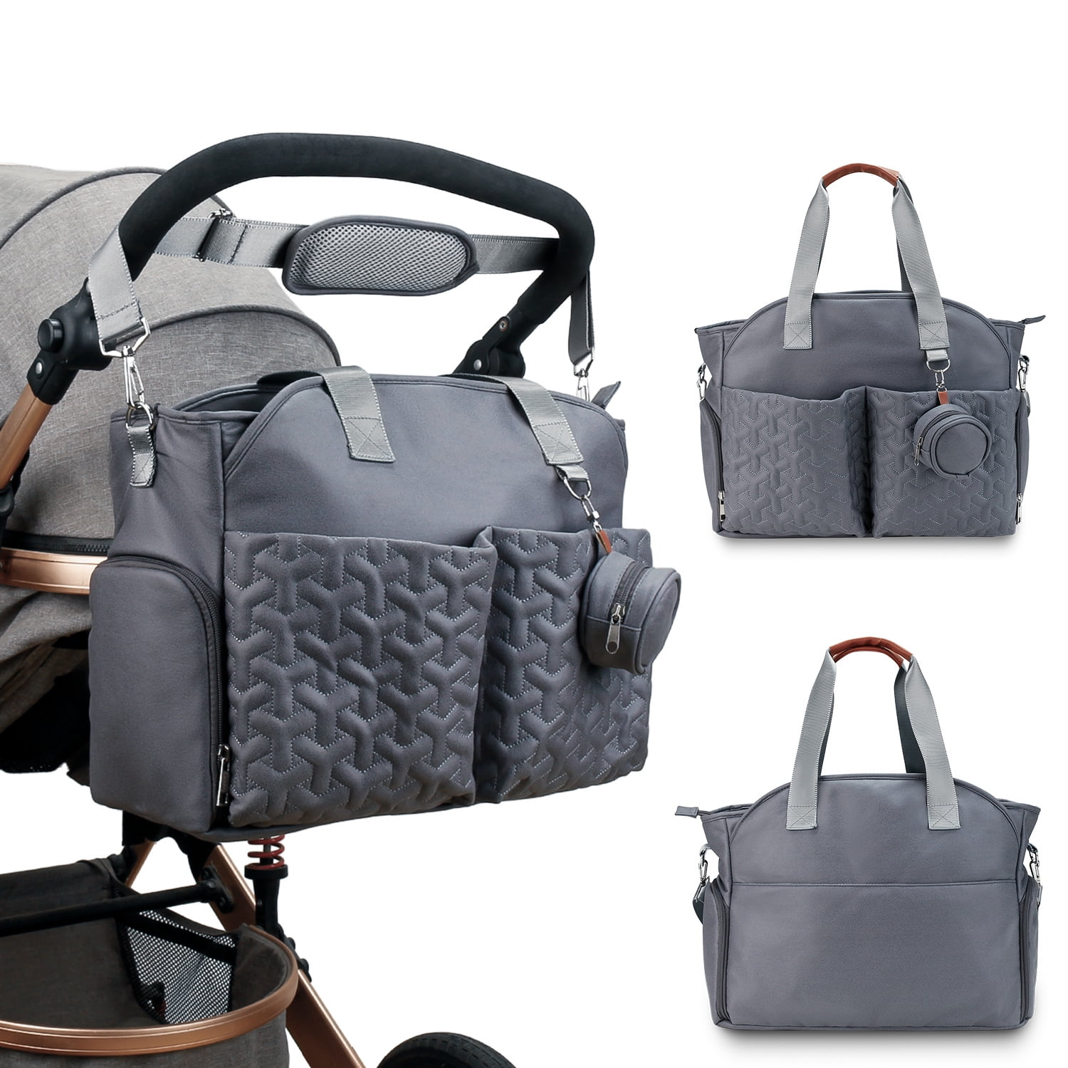 SPEKSEE Diaper Bag Tote with Pacifier Holder Case for Mom and Dad, Multi-Function Travel Diaper Bag with Adjustable Shoulder Strap and Insulated Pockets