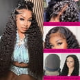 thumbnail image 4 of Deep Wave Lace Front Wig Human Hair 22inch HD Transparent Lace Closure Wigs for Black Women Wet and Wavy Glueless Wigs Human Hair Pre Plucked Natural Color, 4 of 7