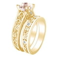 thumbnail image 2 of AFFY 1.37 Carat Round Simulated Morganite & Natural Diamond Designer Bridal Ring Set 14K Solid Yellow Gold Ring Size-6, 2 of 2