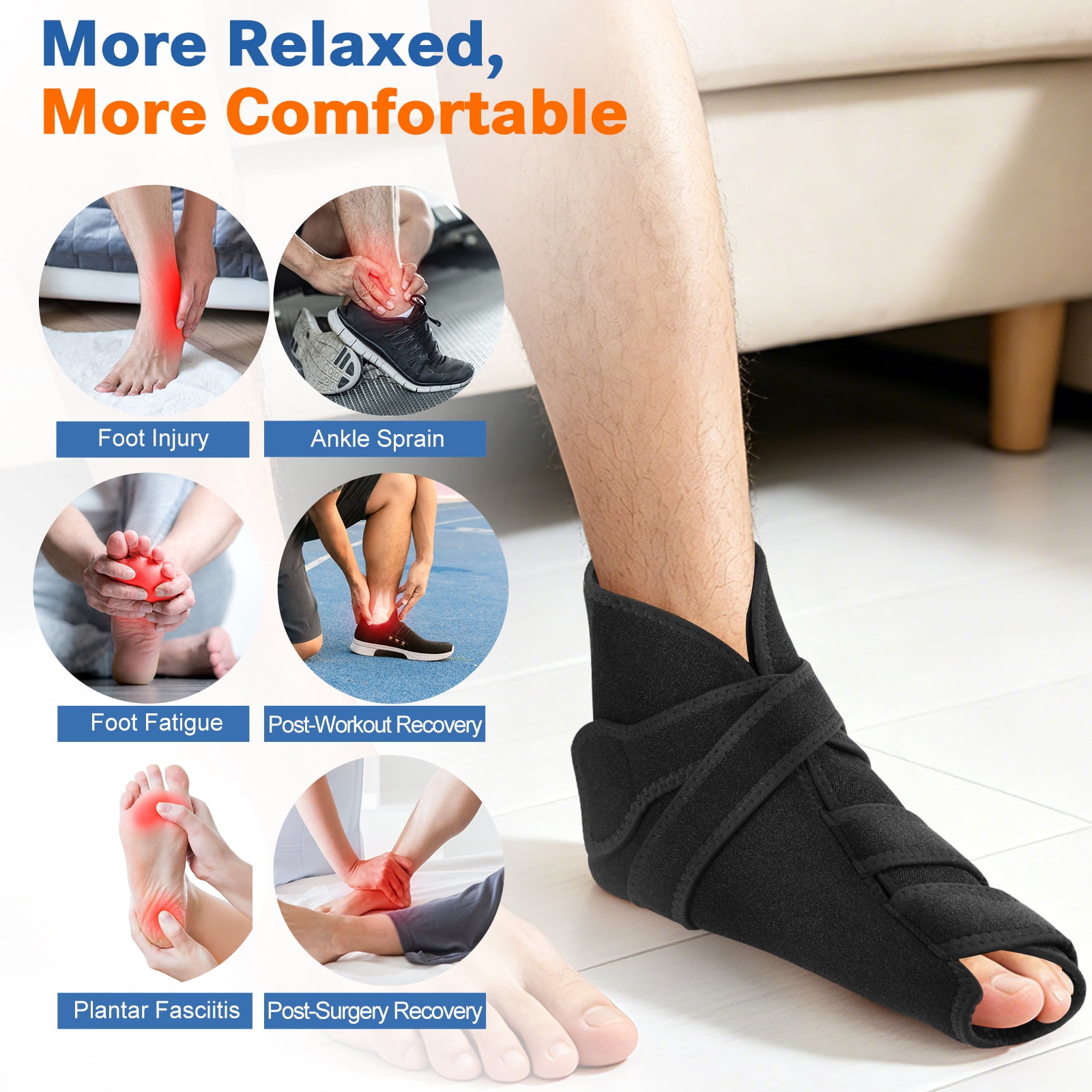 Ice Pack Wrap with 4 Gel Packs, Cold Pack Waps 360° Solid Gel Cooling Compression, Reusable Ice Packs for Foot Muscle Relaxation and Comfort, for Achilles Tendonitis Sprained Ankles & Heels, Black