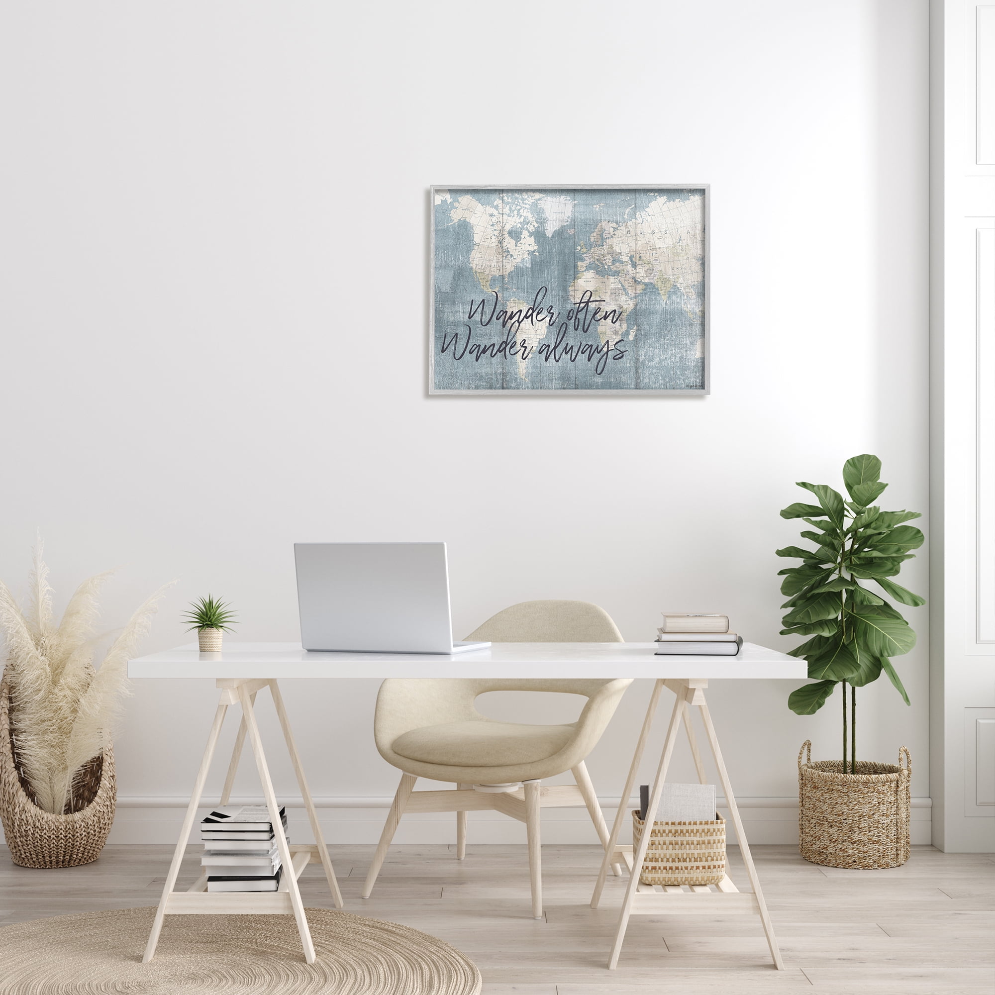 Stupell Industries Distressed Pattern World Map Wander Often Always Phrase, 24 x 30, Designed by Kyra Brown
