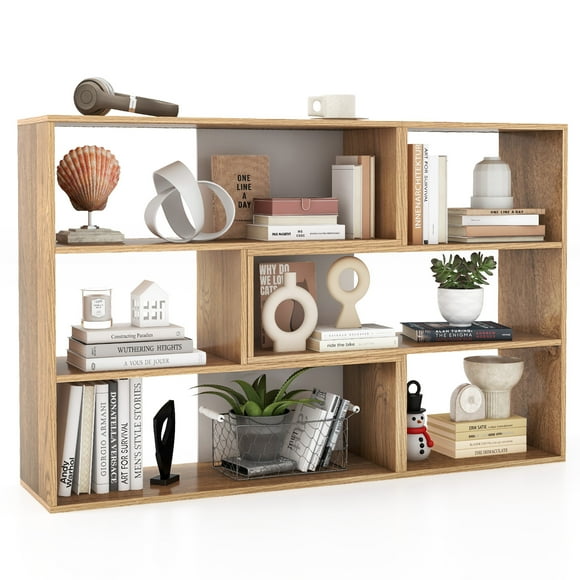 Costway Bibliothèque à 6 Étagères Ouvertes, Présentoir de Rangement, Étagère d'Angle, Bureau à Domicile