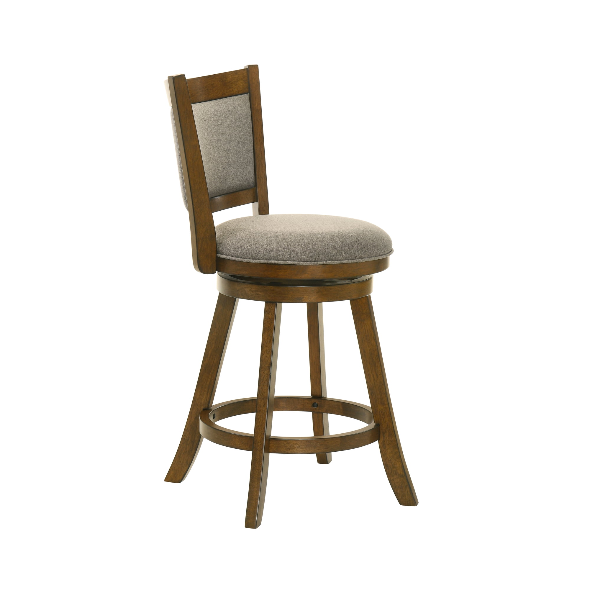 Aiden Modern Farmhouse Swivel Wood Counter Height Kitchen Bar Stool in Sepia Brown Finish with Grey Fabric Upholstered Seat - Set of 4