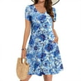 thumbnail image 2 of Ecqkame Women's Summer Casual Dresses Floral Print V Neck Ruffle Dress Short Sleeve Flowy Beach Dress with Pockets 01-Blue M, 2 of 8