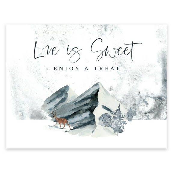 Koyal Wholesale Unframed Winter Snowy Woodland Forest Watercolor Party Sign, Love Is Sweet Enjoy A Treat, 1- Pack