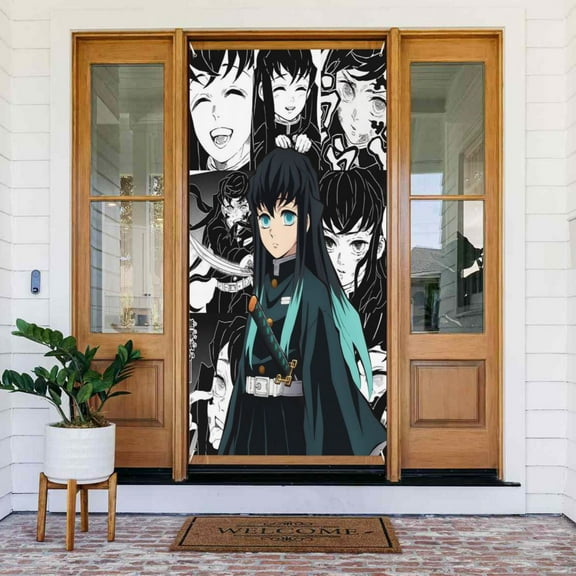 Demon Slayer Door Cover Decorations Door Banner Porch Sign Banner For Indoor Outdoor Wall Home Party Supplies 72.8 x 35.4 Inch