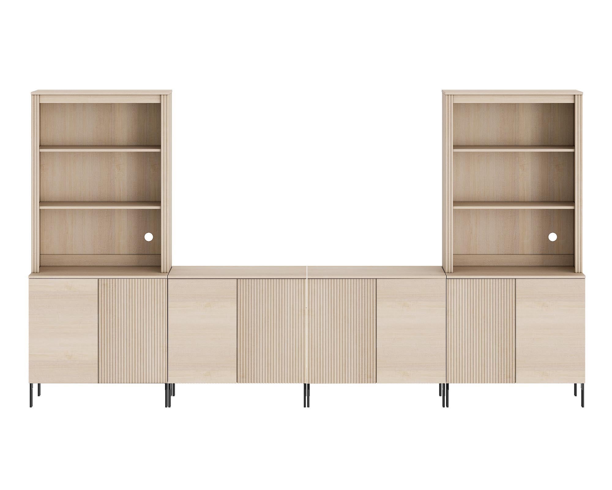 Modern Fluted TV Stand with Bookshelves for Tvs up to 75", Large Entertainment Center with Storage Cabinet, 14-Tier TV Console with Reeded Doors For Living Room, Bedroom