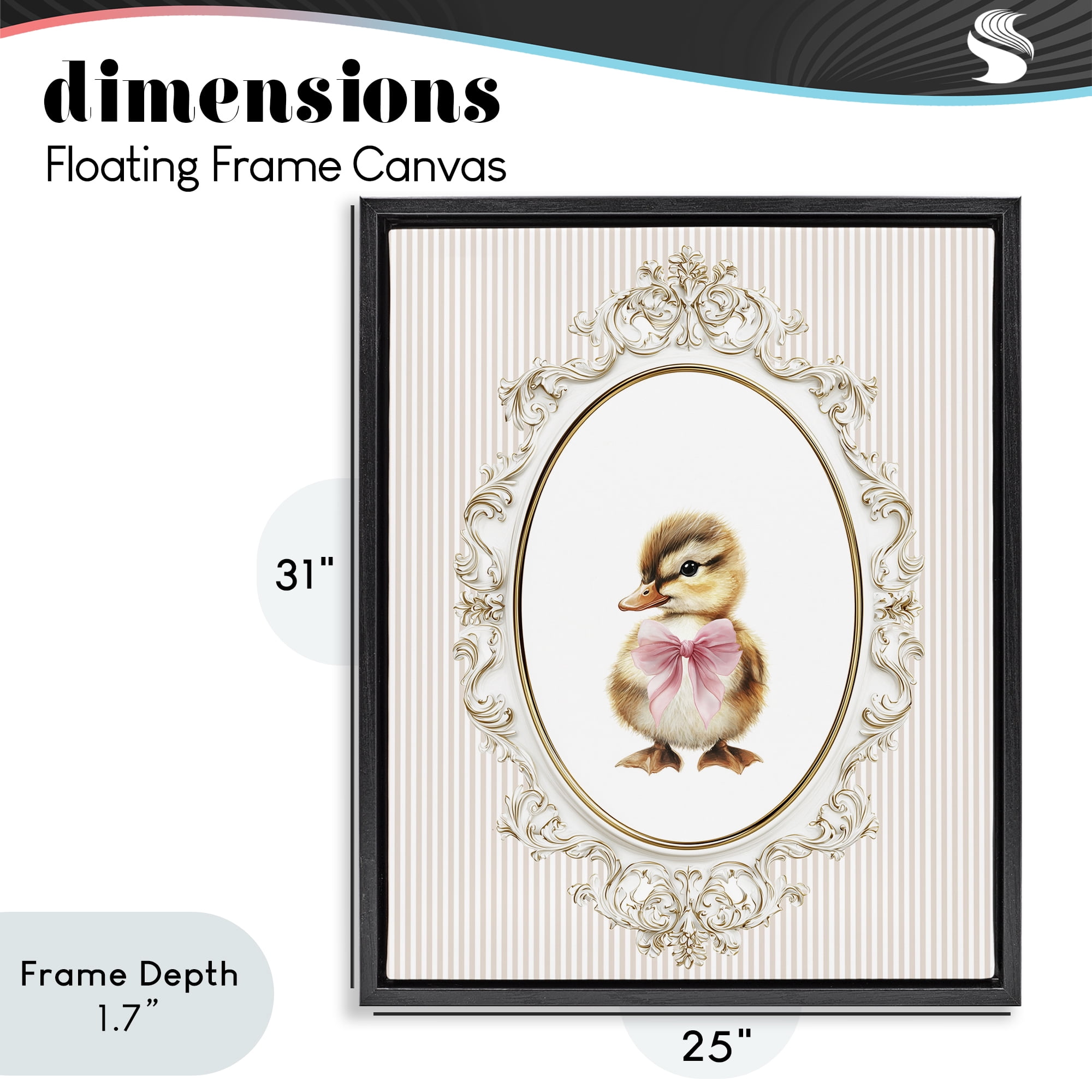 Stupell Industries Spring Gingham Baby Duck Black Framed Floater Canvas Wall Art, design by Christine Simpson Art