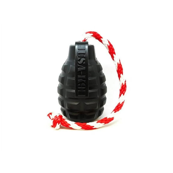 USA-K9 by SodaPup Magnum Black Natural Rubber Grenade Chew Toy, Reward Toy, Tug Toy, Retrieving Toy and Treat Dispenser for The Most Aggressive Chewers, Guaranteed Tough, Black, Medium