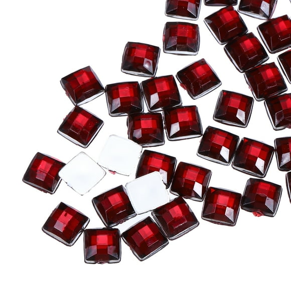 50 Pcs Gemas Acrílicas de Fondo Plano de 8mm Cuadradas Artificiales para Manualidades, Pintura Facial, Joyería de Disfraces, Rojo Vino