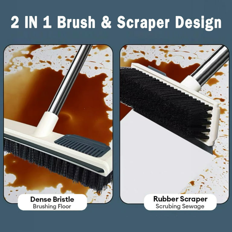 Floor Scrub Brush with 45.3inch Long Handle Adjustable, 2 in 1 Scrape and Brush Stiff Bristle Scrubber Brush Shower Cleaning Brush for Deck, Bathroom