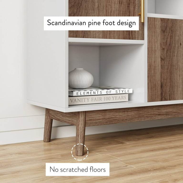 Nathan james ellipse white cube storage cheap with display shelves and brown cabinet doors