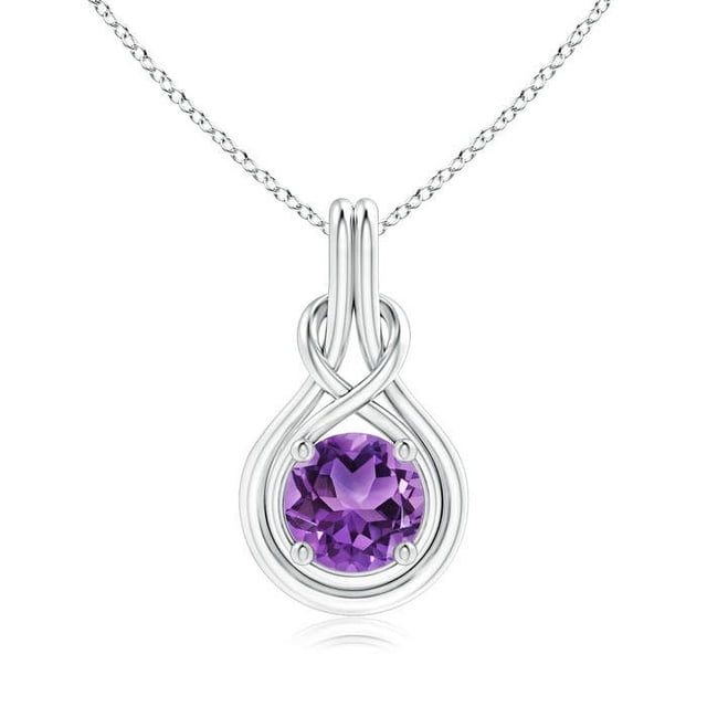 Angara Collier en Améthyste Naturelle - Pendentif Solitaire Rond en Améthyste de 1,7 ct avec Nœud Infini en Platine pour Femmes