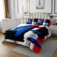 thumbnail image 2 of Erosebridal Ensemble de Couvre-Lit à Rayures Graffiti Abstrait Taille Jumeau Bleu Noir Rouge, 2 of 6