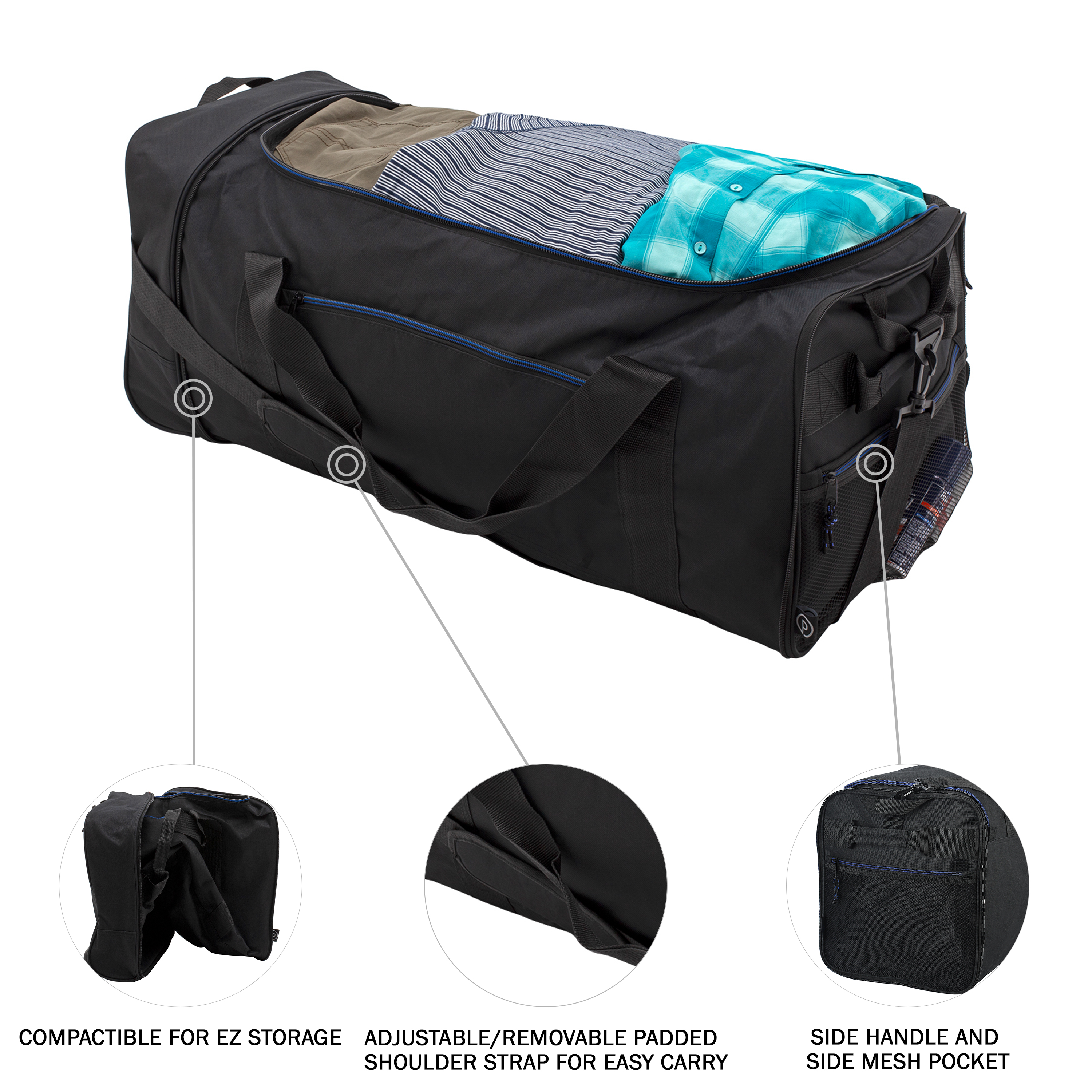 Protege 32" Wheeled and Compactible Polyester Rolling Duffel Bag, Black - image 3 of 8