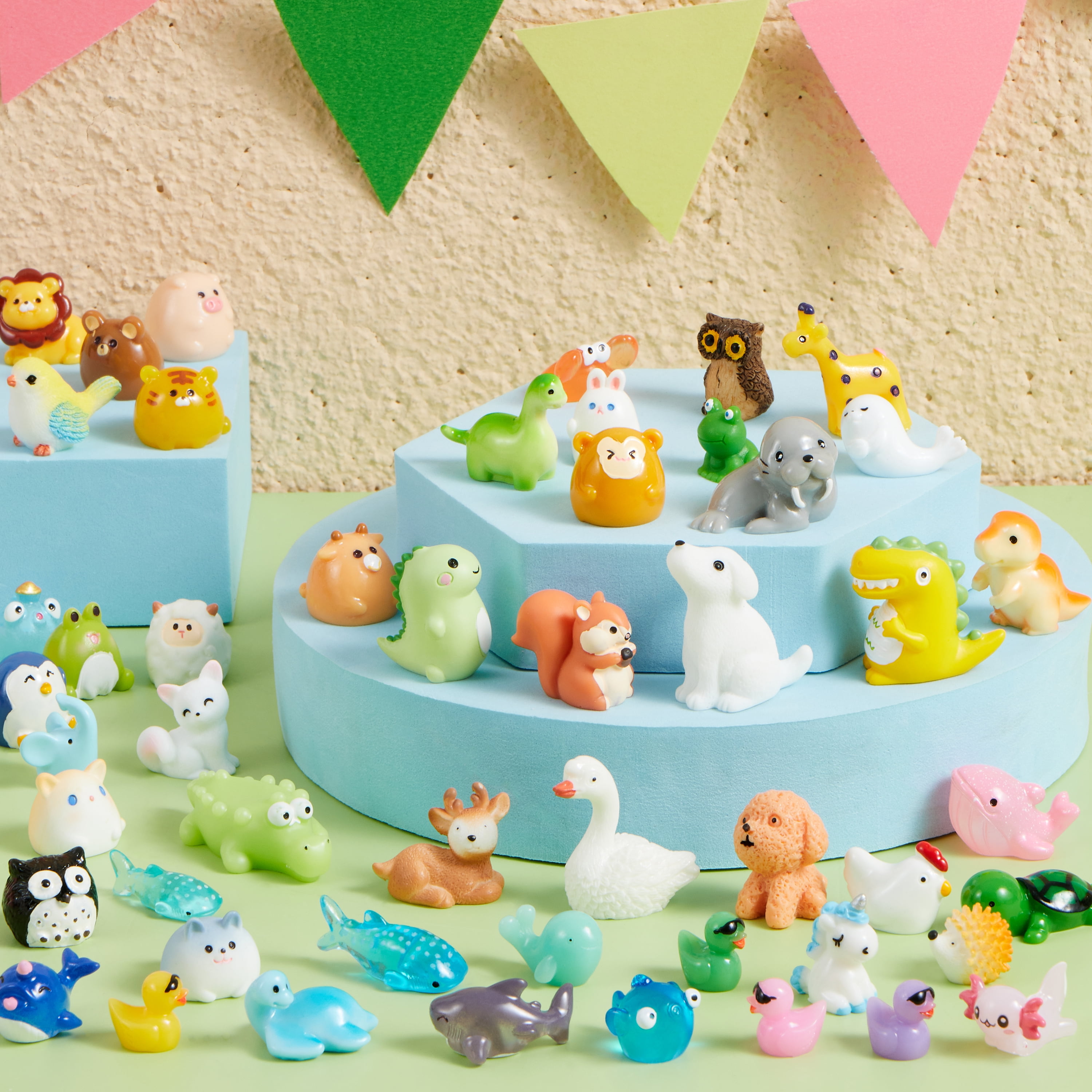 Joyfy 50 Pcs Mini Resin Animals Tiny Figures to Hide, Cute Miniature Figurines for Fairy Garden Accessories, Slime Charms & Party Favors Stuffers, Dollhouse Accessories