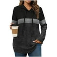 thumbnail image 2 of Otntypg Long Sleeve Hoodie Tunic Sweaters for Women Fall Casual Ribbed Knitted Drawstring Hooded Sweater Tops Loose Irregular Hem Blouses Black#01 S, 2 of 6