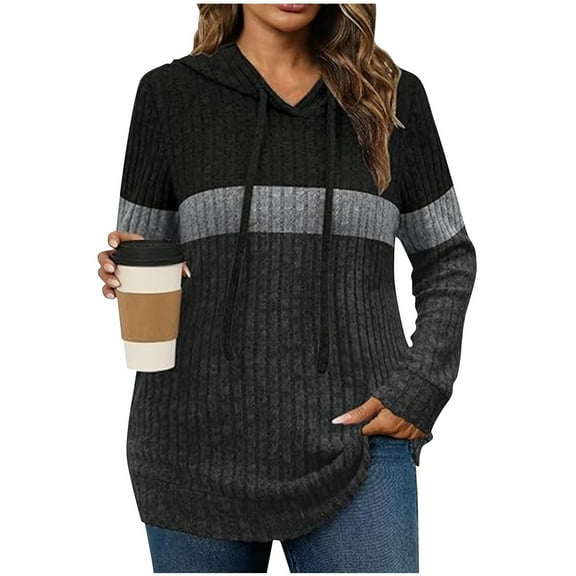 Pullover Hoodie for Womens Plus Size Fashion Oversized Warm Knit Pullover Sweater Long Sleeved Hooded Cedar Top