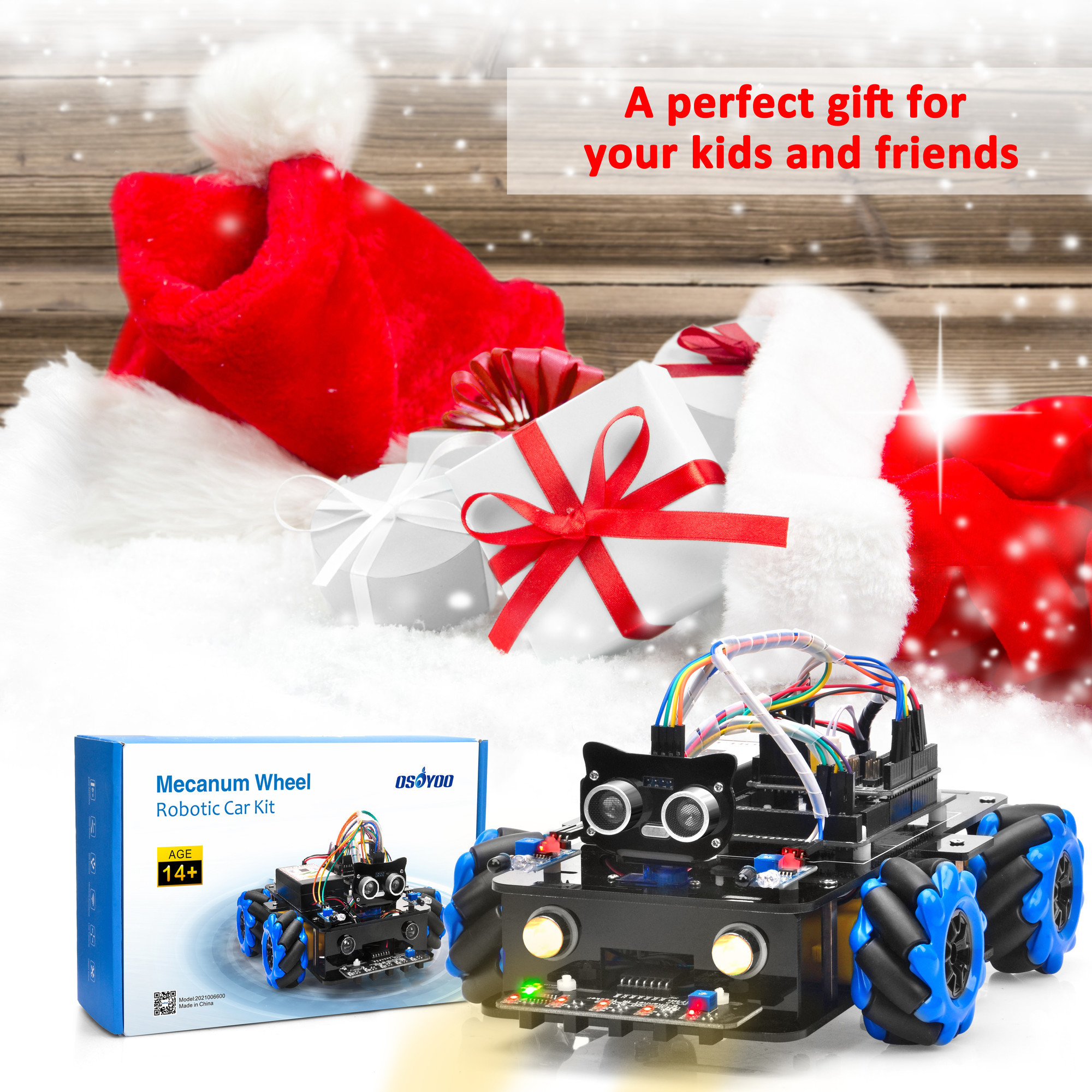 OSOYOO Omni Directional Mecanum Wheels Robot Car Kit for Arduino Mega2560 STEM