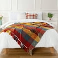 thumbnail image 2 of Colorful Plaid Throw Blanket for Couch, Orange Checkered Knit Throws, Fall Blanket,50"x60", 2 of 8