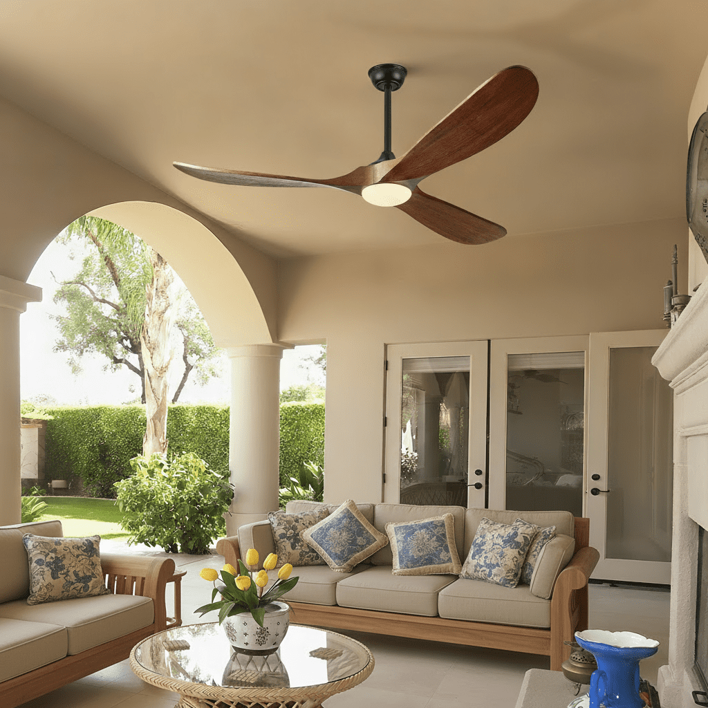 60'' 3-Blade Ceiling Fan – Light & Remote, High CFM Quiet DC Motor, Solid Wood Walnut Propeller Ceiling Fans, Indoor/Outdoor/Patio (Coastal/Farmhouse)