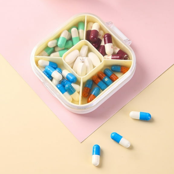 1Pack Travel Pill Organizer - 5 Compartments Pill Case, Compact and Portable Pill Box, Perfect for On-The-Go Storage, Pill Holder for Purse Yellow