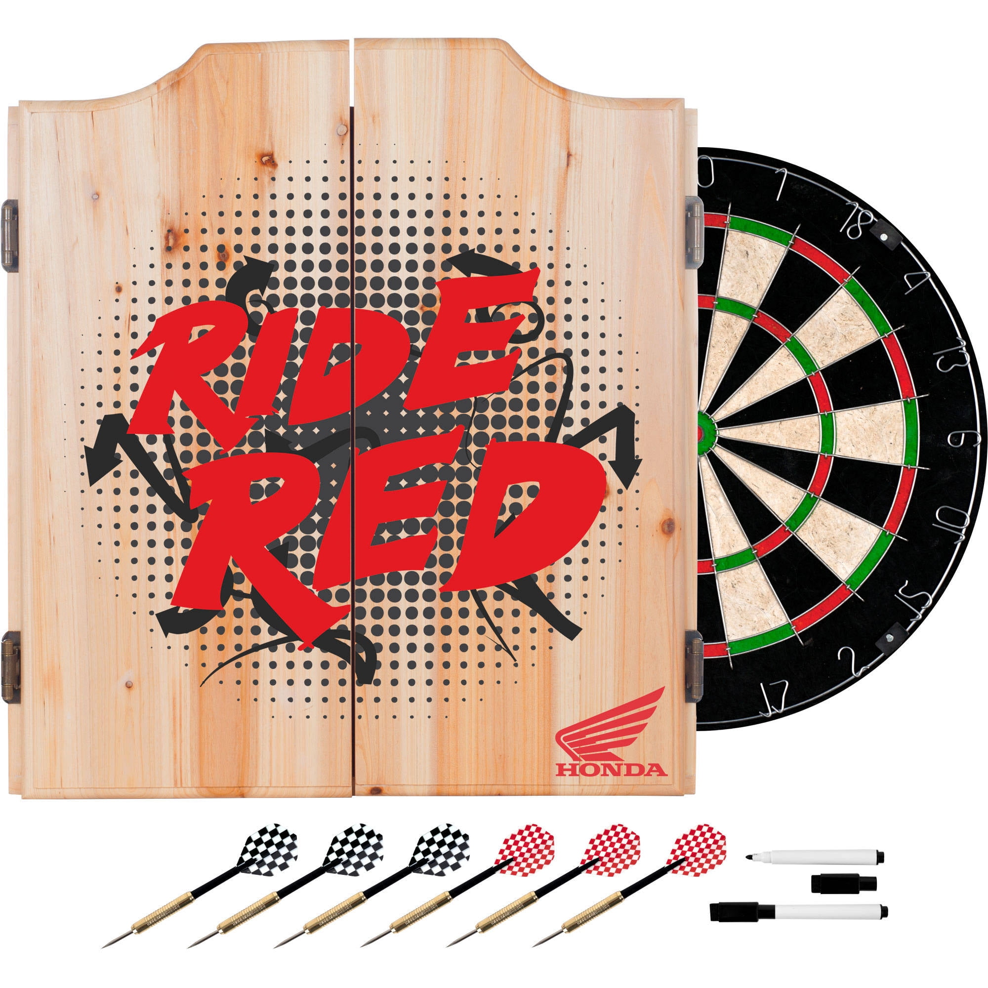 Honda Dart Cabinet Set with Darts and Board, Ride Red by Trademark Global LLC