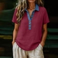 thumbnail image 5 of Tqcoqu Polo Shirts for Women Front Button V Neck Short Sleeve Womens Tops Casual Comfy Loose Fit T Shirts,Hot Pink,Women's S-XXL, 5 of 7