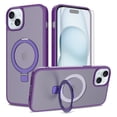 thumbnail image 1 of Asuwish Phone Case for iPhone 14 Plus/15 Plus 6.7 inch Tempered Glass Screen Protector Magnetic Folding Stand Frosted Translucent Rugged Shockproof Protective Cell Cover i-Phone 14+ iP15+ Deep Purple, 1 of 6