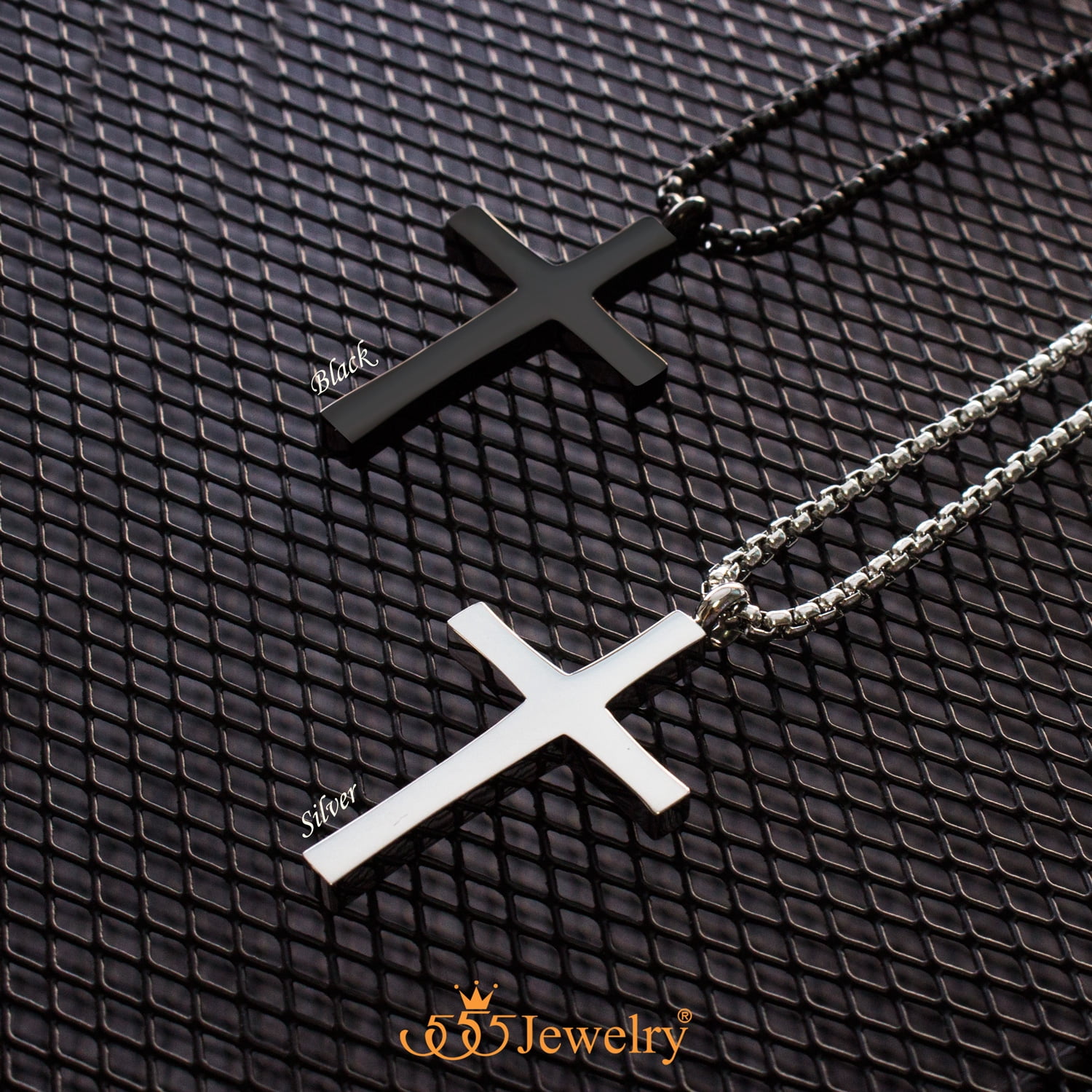 555Jewelery Stainless Steel Metal Cross Unisex Adjustable Rolo Chain Religious Christian Pendant Necklace, Silver 28 inch
