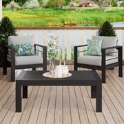 CozyHom Modern Outdoor Patio Aluminum Black Coffee Table, All Weather Metal Outdoor Rectangle Coffee Table Long Table, Black