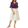 thumbnail image 3 of Allegra K Women's Ruffled V Neck Puff Elbow Sleeve Semi-Sheer Chiffon Blouse, 3 of 7