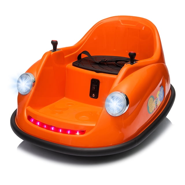 Coche de choque eléctrico para niños y bebés, automóvil 12V con control remoto parental, luces LED, 2 velocidades, giro 360° (color naranja)