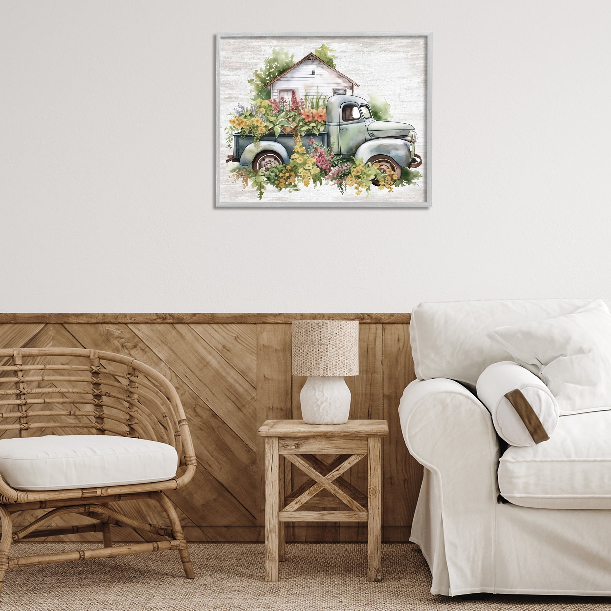 Stupell Industries Country Floral Truck Transportation Painting Gray Framed Art Print Wall Art, 30 x 24