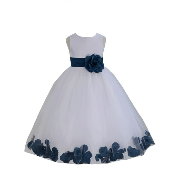 Ekidsbridal Satin White Navy Tulle Petal Flower Girl Dress for Beauty Pageant Toddlers Dancing Fashion Gowns 302S S