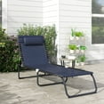 thumbnail image 2 of Outsunny Folding Chaise Lounge Pool Chair, Outdoor Sun Tanning Chair, Folding, Reclining Back, Steel Frame & Breathable Mesh, Dark Blue, 2 of 10