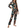 thumbnail image 2 of Michellecmm Women's Satin Pajama Set Lapel Neck Long Sleeve Button Down Tops + Elastic Waist Pants 2 Piece Sleepwear, 2 of 7