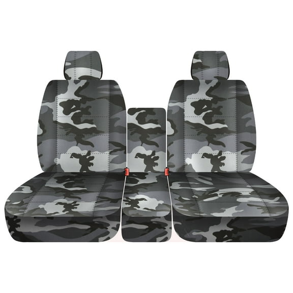 Fits 2002-2005 Dodge Ram Camo Seat Covers 40/20/40 w Console 2 Separate HeadRest:Gray