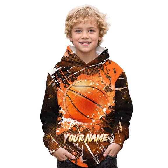 Hoodie for Big Boys Sports Pattern Printed Hoodie Long Sleeved Fall Winter Clothes ,Size 11-12T , Orange
